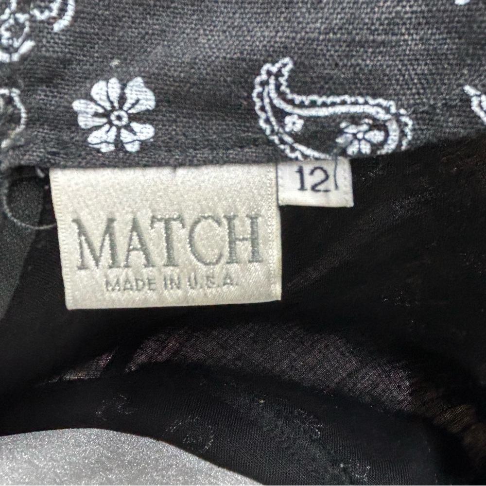 Y2K MATCH Linen Paisley Midi Dress 12 Vintage Black White Ruffle USA - Picture 10 of 10